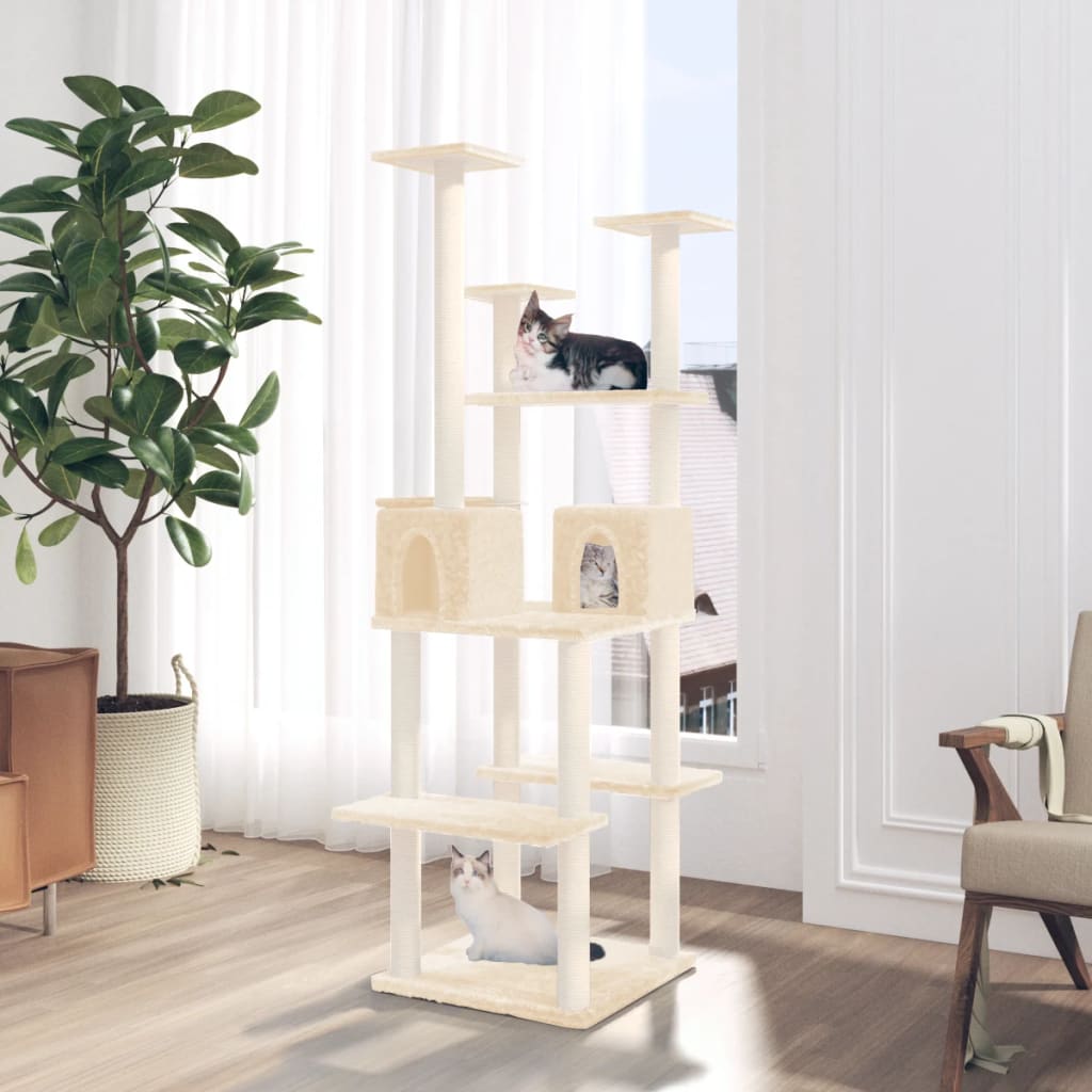 Berkfield Cat Tree with Sisal Scratching Posts Cream 167 cm