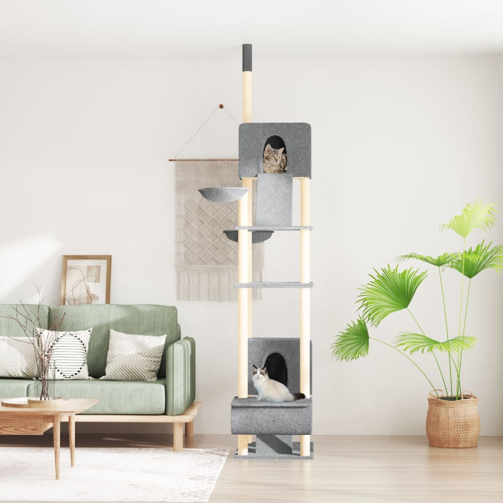 Berkfield Floor to Ceiling Cat Tree Light Grey 277-303 cm