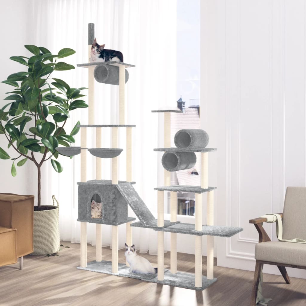 Berkfield Cat Tree with Sisal Scratching Posts Light Grey 279 cm