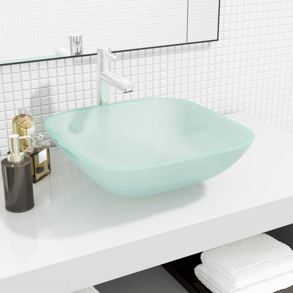 Berkfield Basin Glass 42x42x14 cm Frosted