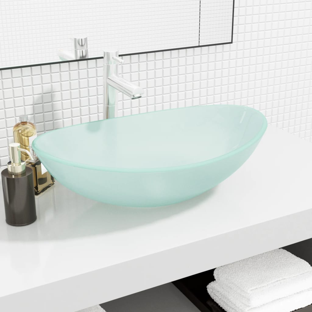 Berkfield Basin Tempered Glass 54.5x35x15.5 cm Frosted