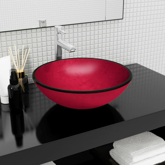 Berkfield Basin Tempered Glass 42x14 cm Red