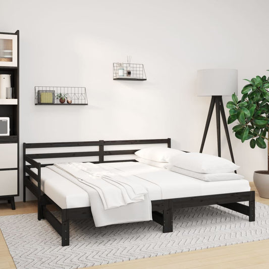 Berkfield Pull-out Day Bed Black 2x(90x190) cm Solid Wood Pine