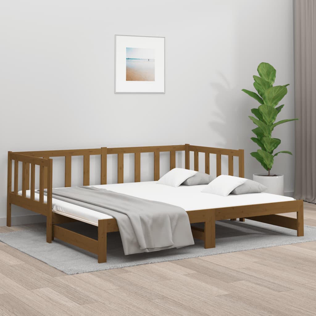 Berkfield Pull-out Day Bed Honey Brown 2x(90x190) cm Solid Wood Pine