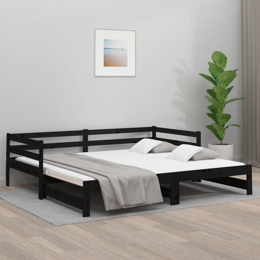Berkfield Pull-out Day Bed Black 2x(80x200) cm Solid Wood Pine