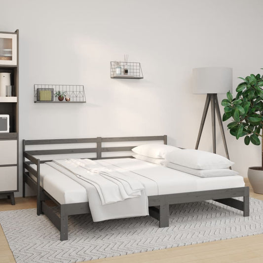 Berkfield Pull-out Day Bed Grey 2x(80x200) cm Solid Wood Pine