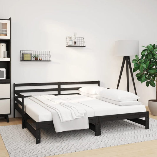 Berkfield Pull-out Day Bed Black 2x(80x200) cm Solid Wood Pine