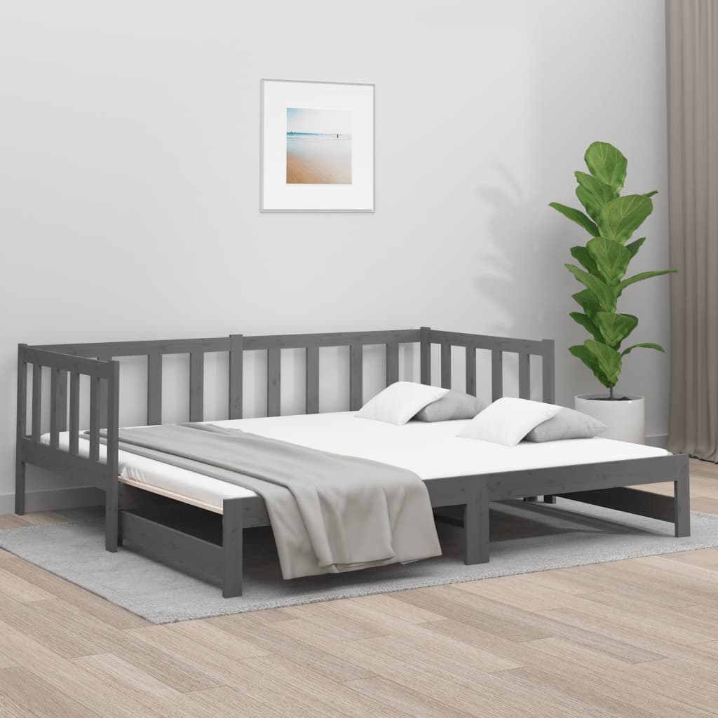 Berkfield Pull-out Day Bed Grey 2x(80x200) cm Solid Wood Pine