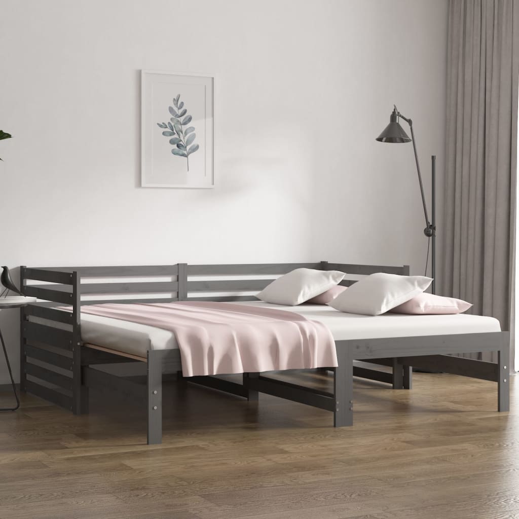 Berkfield Pull-out Day Bed Grey 2x(80x200) cm Solid Wood Pine