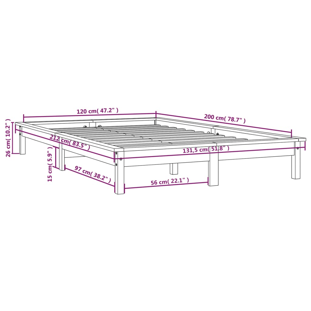 Berkfield Bed Frame White 120x200 cm Solid Wood Pine