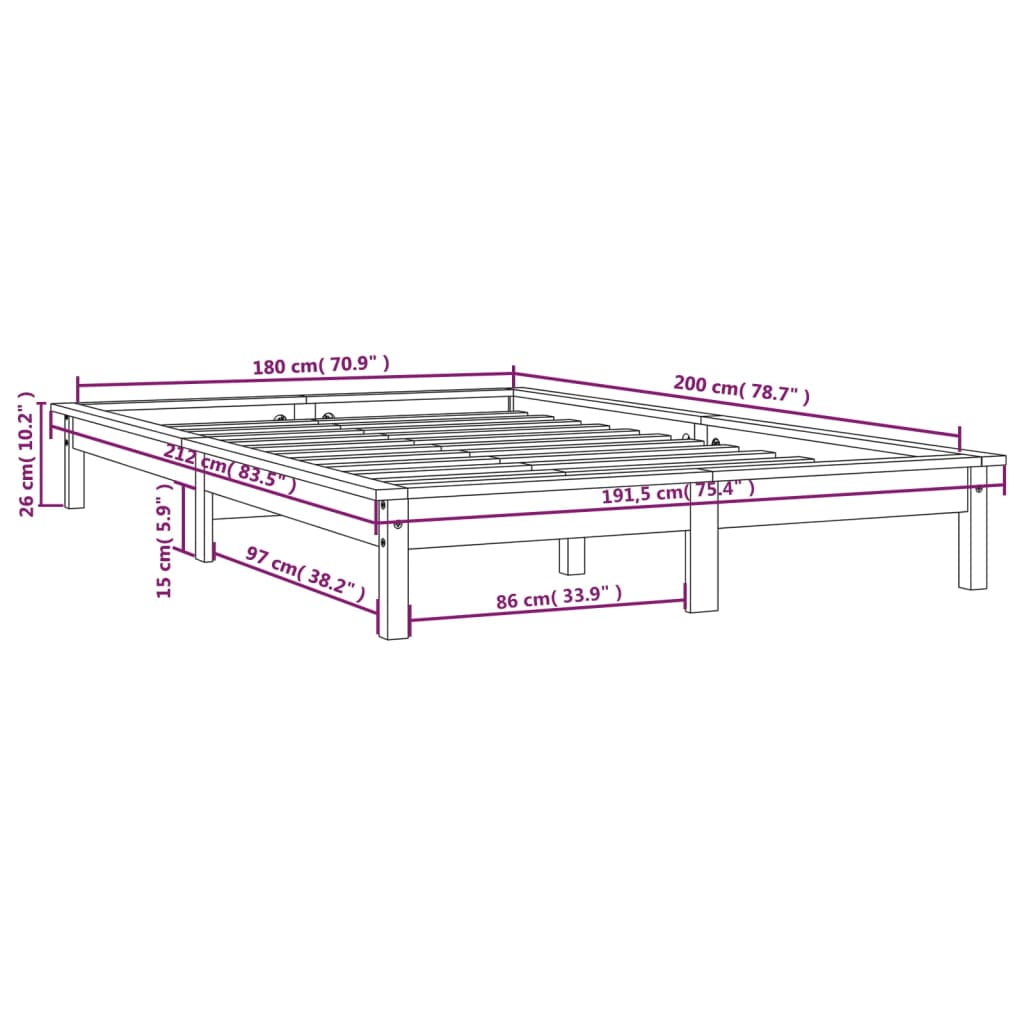 Berkfield Bed Frame 180x200 cm Super King Size Solid Wood Pine