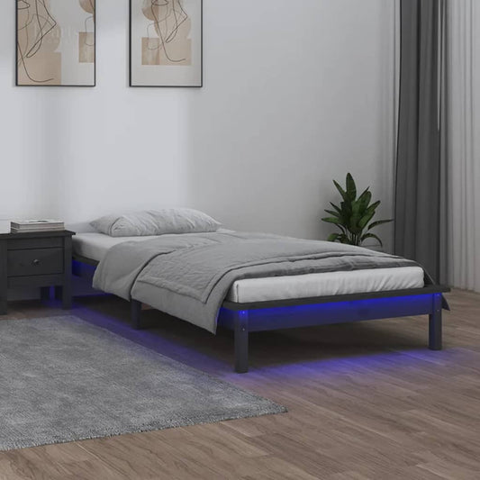 Berkfield LED Bed Frame Grey 90x200 cm Solid Wood