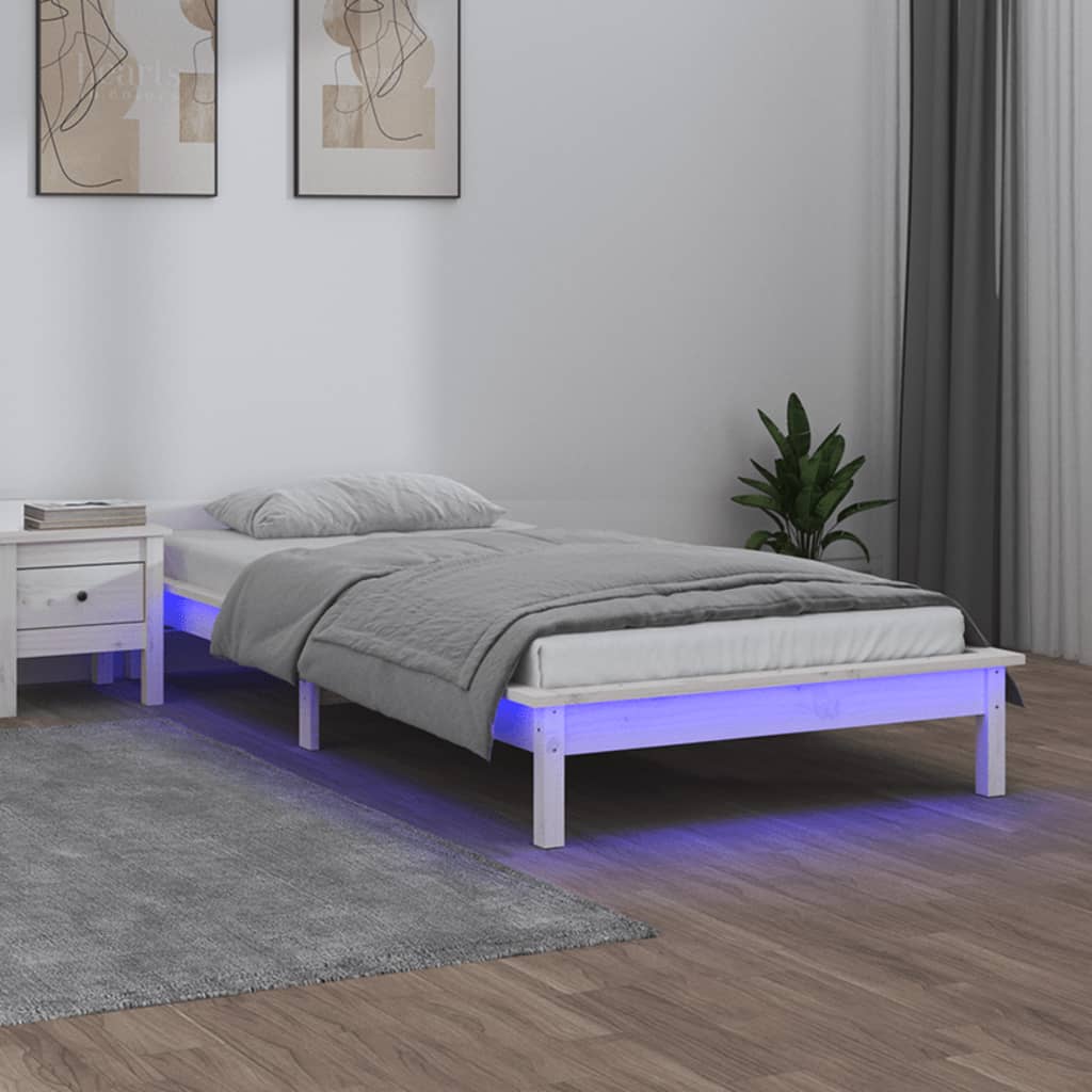 Berkfield LED Bed Frame White 100x200 cm Solid Wood