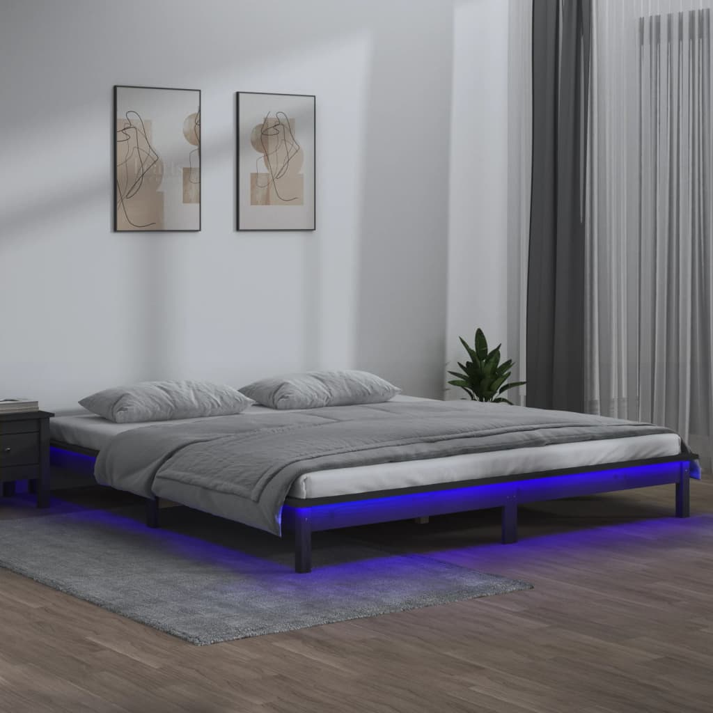 Berkfield LED Bed Frame Grey 120x200 cm Solid Wood