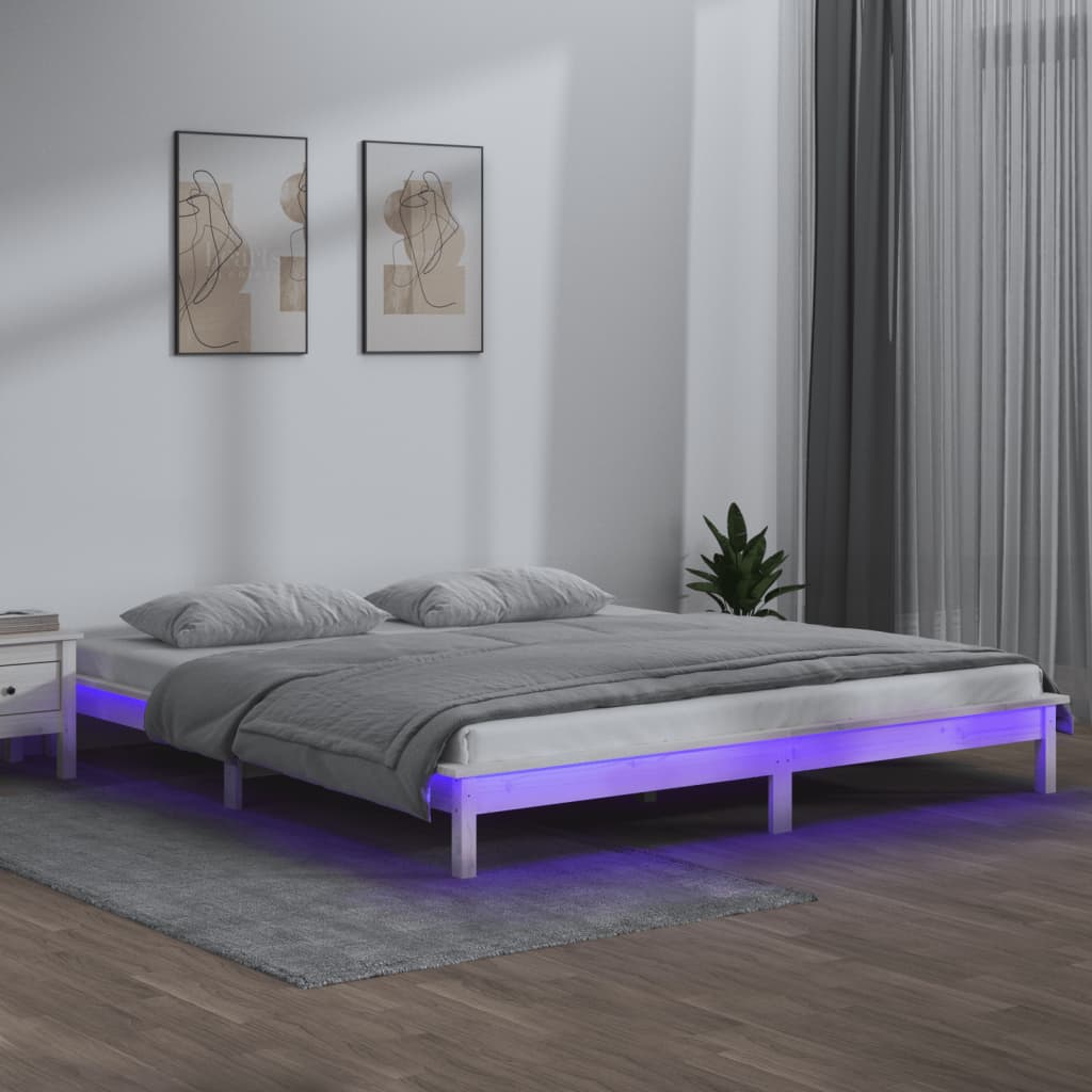Berkfield LED Bed Frame White 140x200 cm Solid Wood