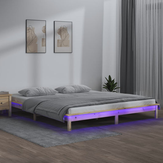 Berkfield LED Bed Frame 150x200 cm King Size Solid Wood