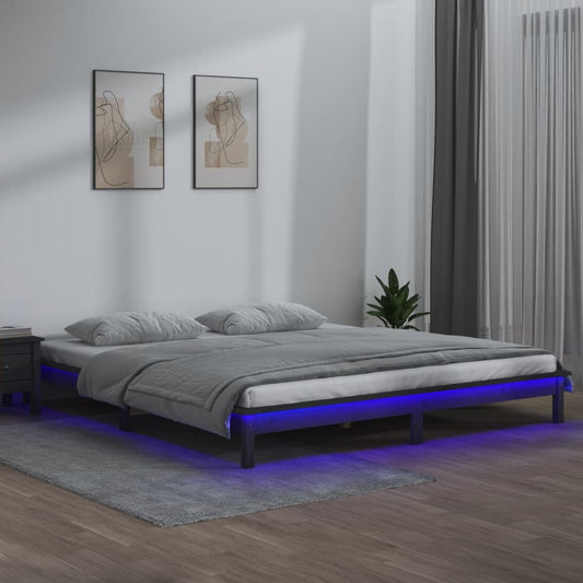 Berkfield LED Bed Frame Grey 200x200 cm Solid Wood
