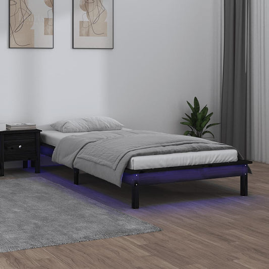 Berkfield LED Bed Frame Black 75x190 cm Small Single Solid Wood