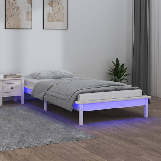 Berkfield LED Bed Frame White 90x190 cm Single Solid Wood