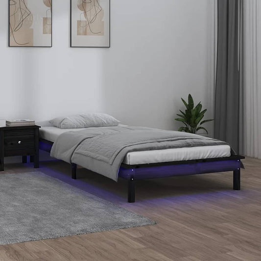 Berkfield LED Bed Frame Black 90x190 cm Single Solid Wood