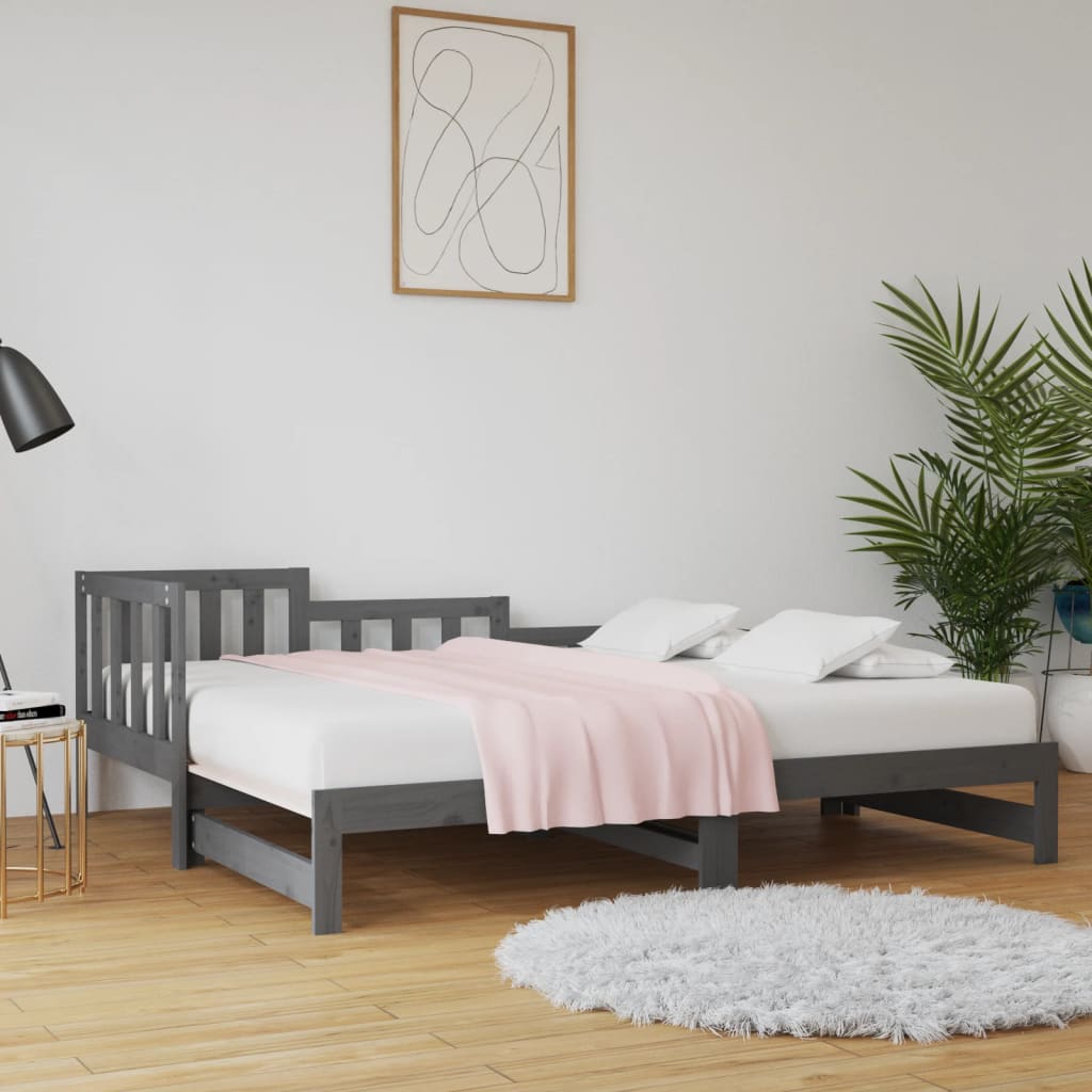 Berkfield Pull-out Day Bed Grey 2x(80x200) cm Solid Wood Pine