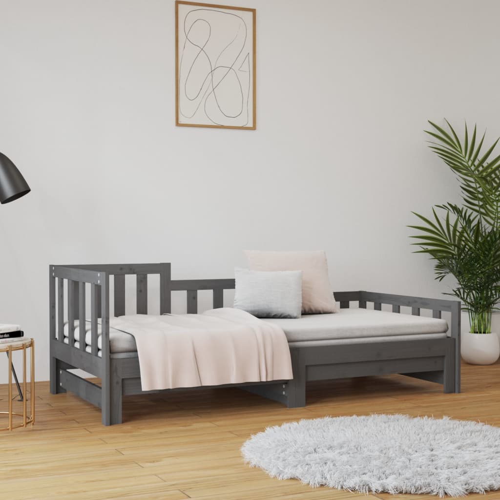 Berkfield Pull-out Day Bed Grey 2x(90x200) cm Solid Wood Pine