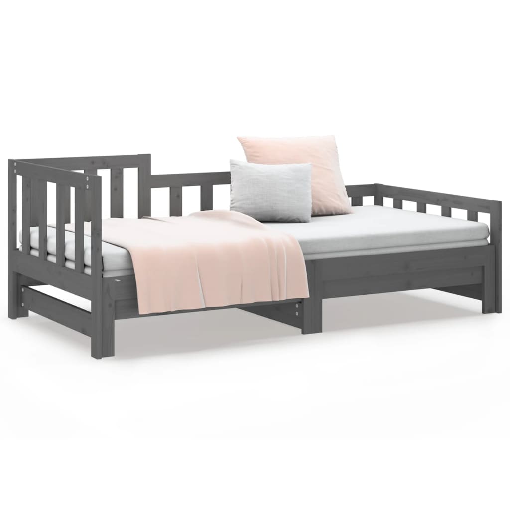 Berkfield Pull-out Day Bed Grey 2x(90x200) cm Solid Wood Pine