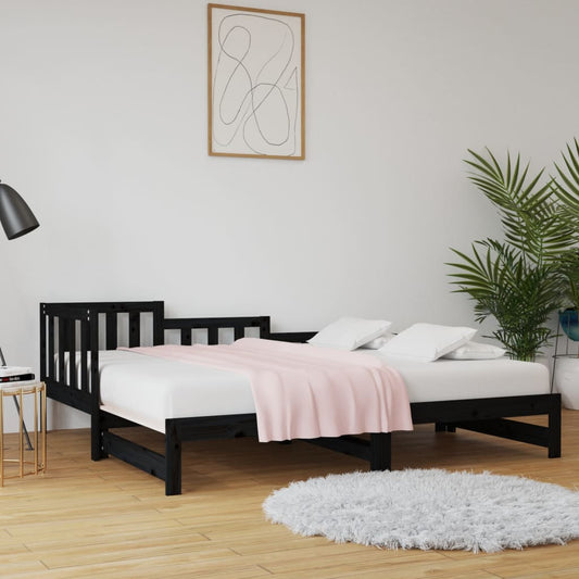 Berkfield Pull-out Day Bed Black 2x(90x200) cm Solid Wood Pine