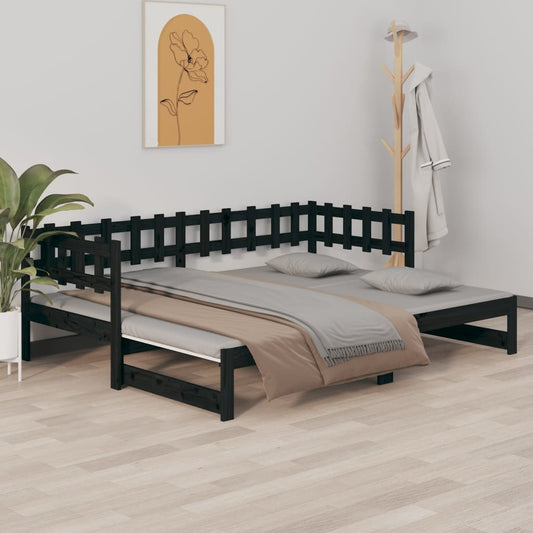 Berkfield Pull-out Day Bed Black 2x(90x200) cm Solid Wood Pine