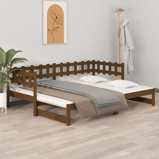 Berkfield Pull-out Day Bed Honey Brown 2x(90x190) cm Solid Wood Pine