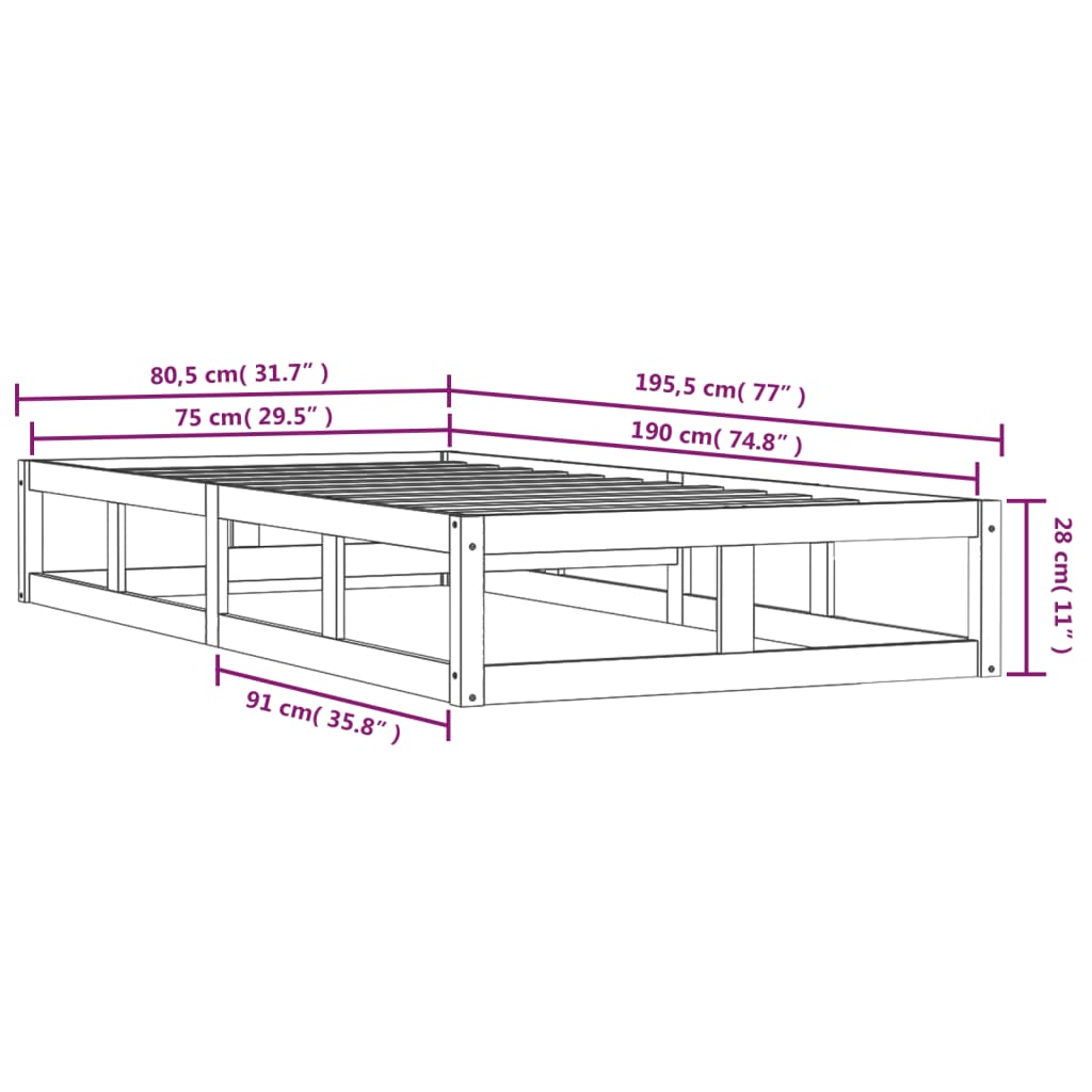 Berkfield Bed Frame Honey Brown 75x190 cm Small Single Solid Wood