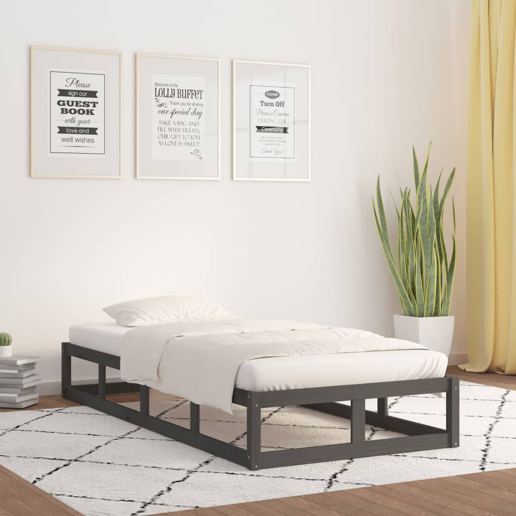 Berkfield Bed Frame Grey 90x190 cm Single Solid Wood