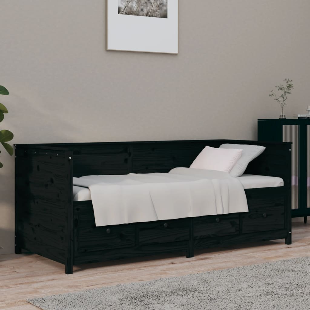 Berkfield Day Bed Black 90x190 cm Solid Wood Pine