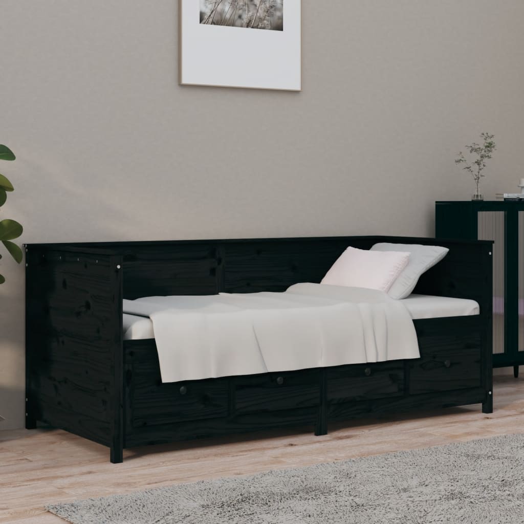 Berkfield Day Bed Black 75x190 cm Solid Wood Pine