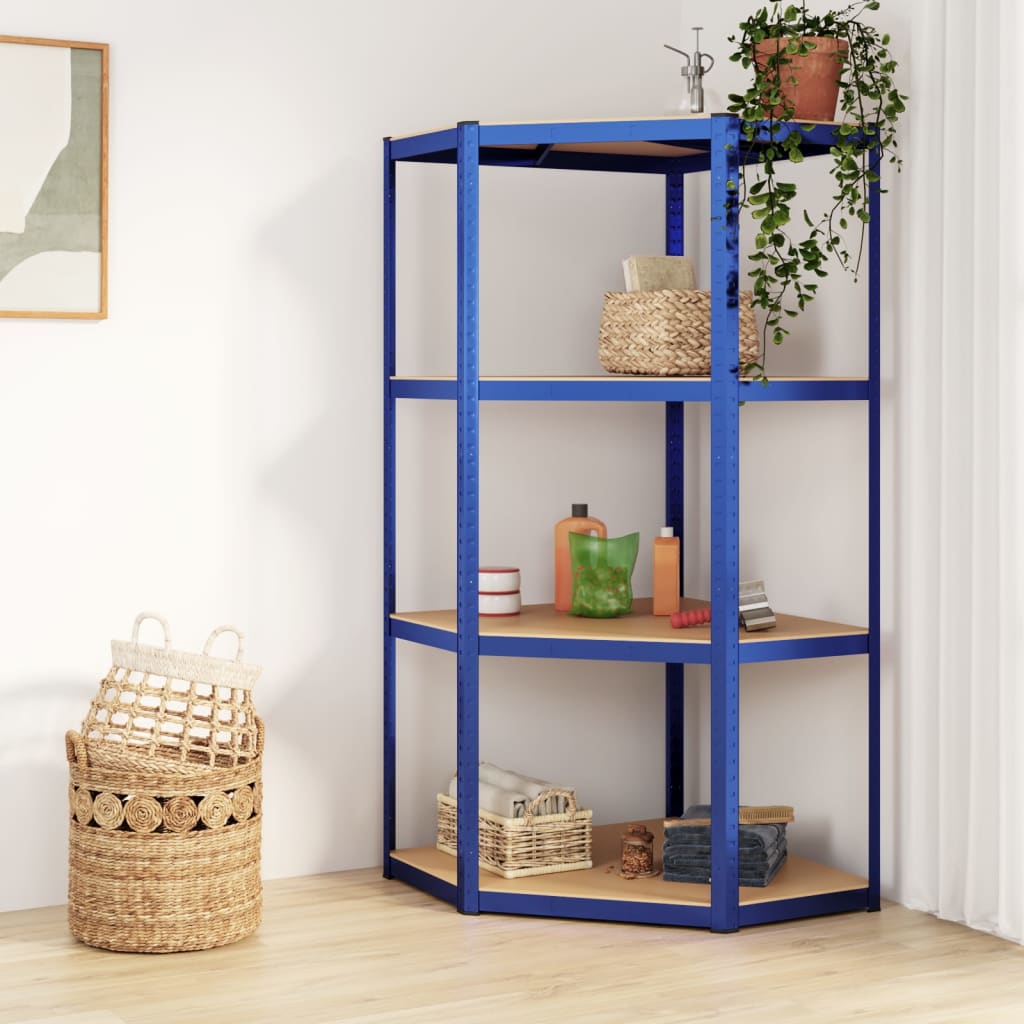 Berkfield 4-Layer Corner Shelf Blue Steel&Engineered Wood