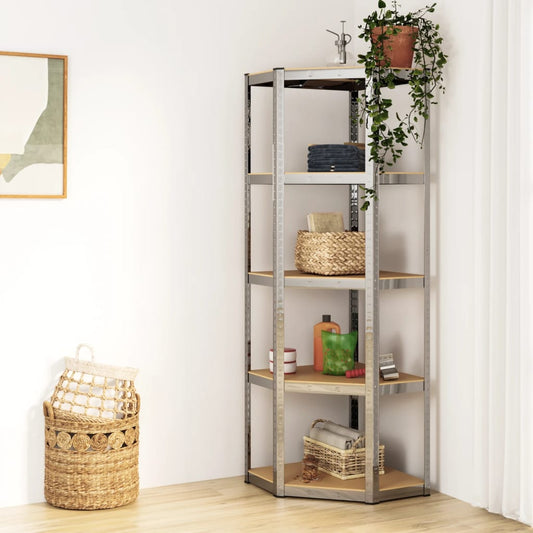 Berkfield 5-Layer Corner Shelf Silver Steel&Engineered Wood