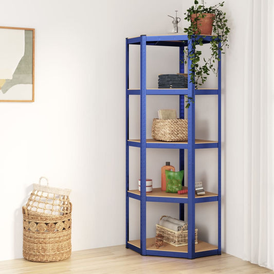 Berkfield 5-Layer Corner Shelf Blue Steel&Engineered Wood