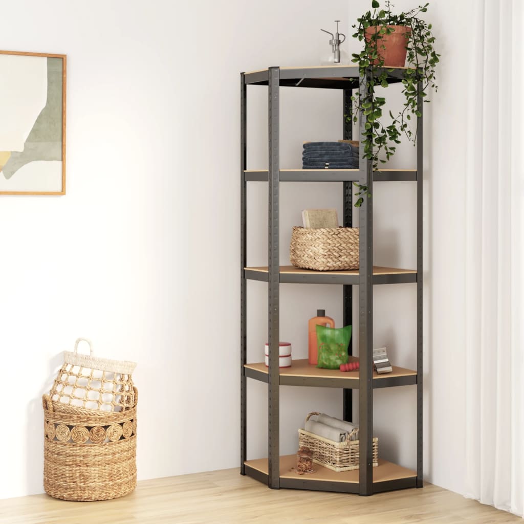 Berkfield 5-Layer Corner Shelf Anthracite Steel&Engineered Wood