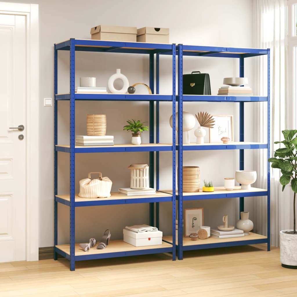 Berkfield 5-Layer Shelves 2 pcs Blue Steel&Engineered Wood