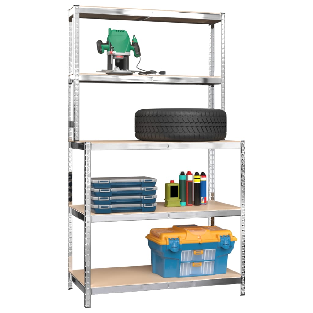Berkfield 5-Layer Work Table with Shelves Silver Steel&Engineered Wood