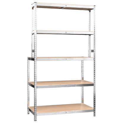 Berkfield 5-Layer Work Table with Shelves Silver Steel&Engineered Wood