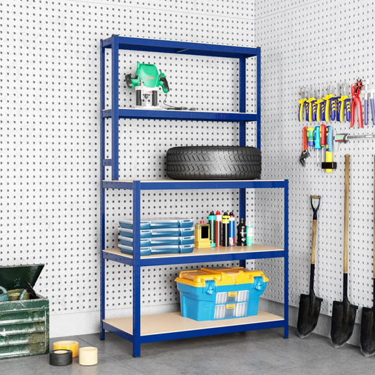 Berkfield 5-Layer Work Table with Shelves Blue Steel&Engineered Wood