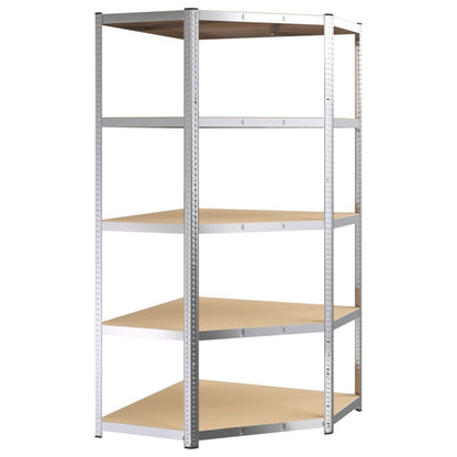 Berkfield 5-Layer Heavy-duty Corner Shelf Silver Steel&Engineered Wood