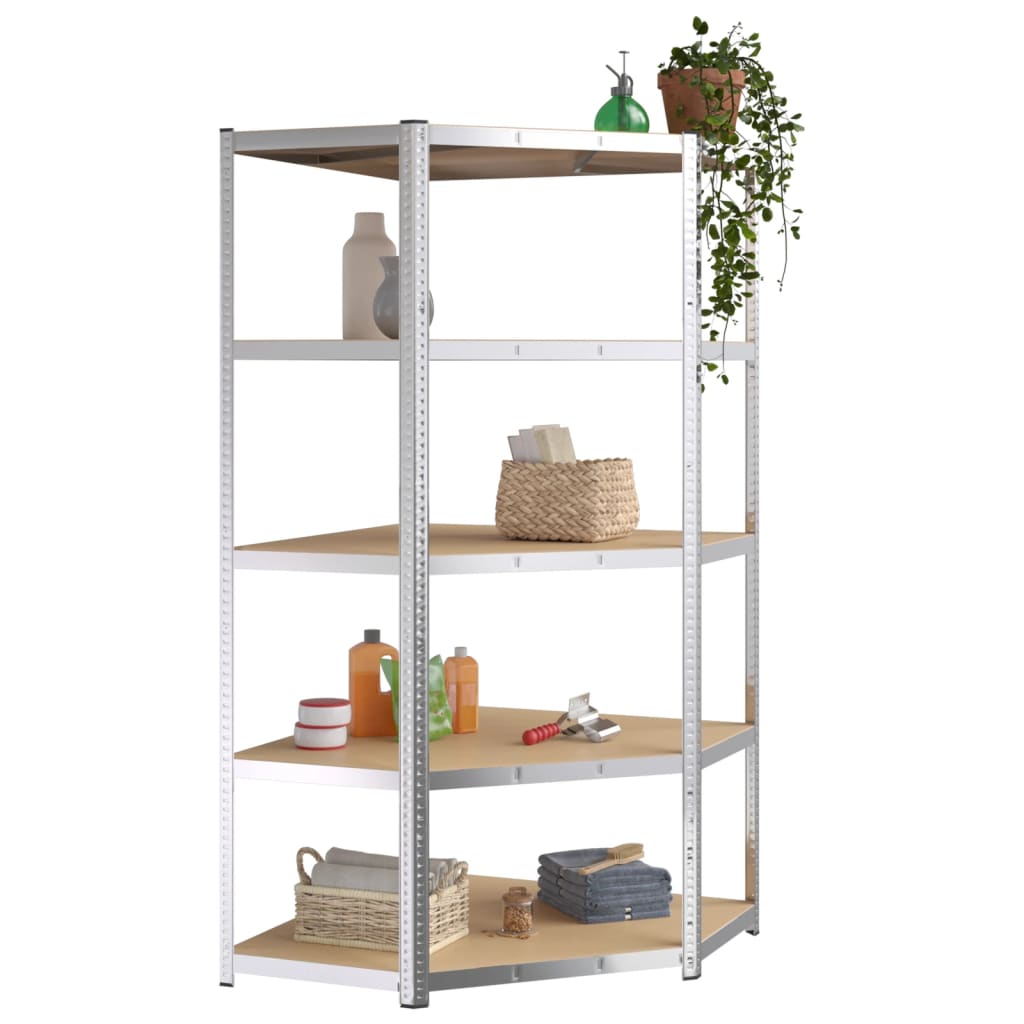 Berkfield 5-Layer Heavy-duty Corner Shelf Silver Steel&Engineered Wood
