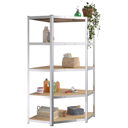 Berkfield 5-Layer Heavy-duty Corner Shelf Silver Steel&Engineered Wood