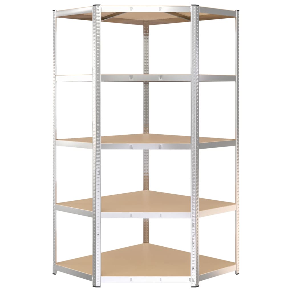 Berkfield 5-Layer Heavy-duty Corner Shelf Silver Steel&Engineered Wood