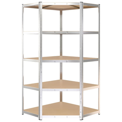 Berkfield 5-Layer Heavy-duty Corner Shelf Silver Steel&Engineered Wood