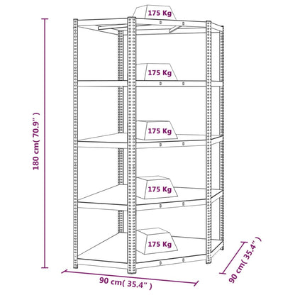 Berkfield 5-Layer Heavy-duty Corner Shelf Silver Steel&Engineered Wood