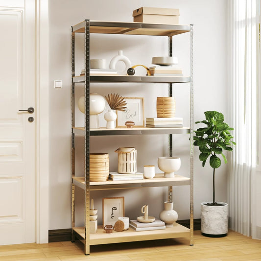Berkfield 5-Layer Storage Shelf Silver Steel&Engineered Wood