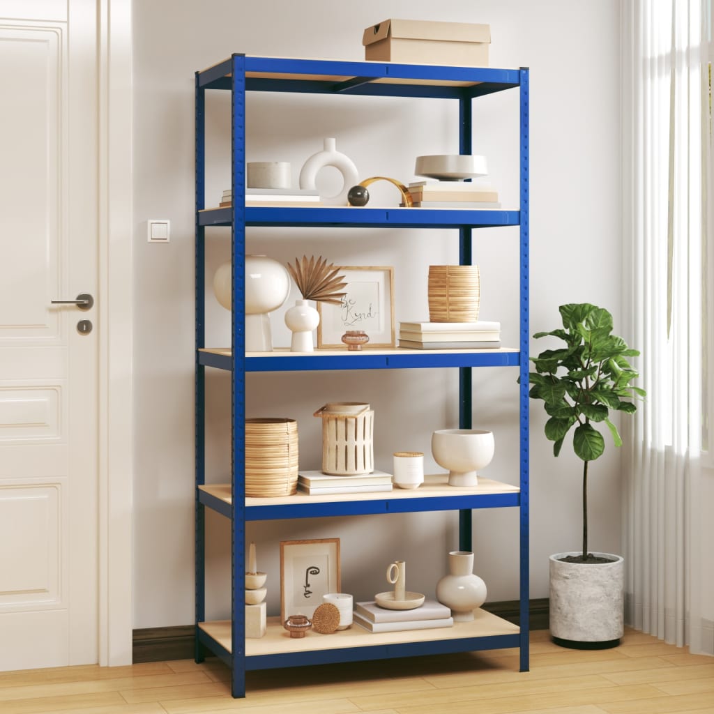 Berkfield 5-Layer Storage Shelf Blue Steel&Engineered Wood